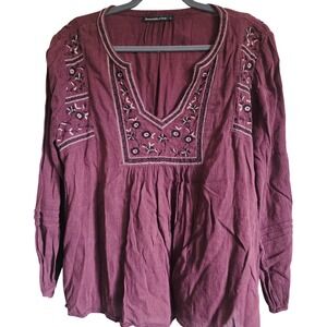 Abercrombie & Fitch Womens Embroidered Peasant Tunic Blouse Top Plum Large‎ L